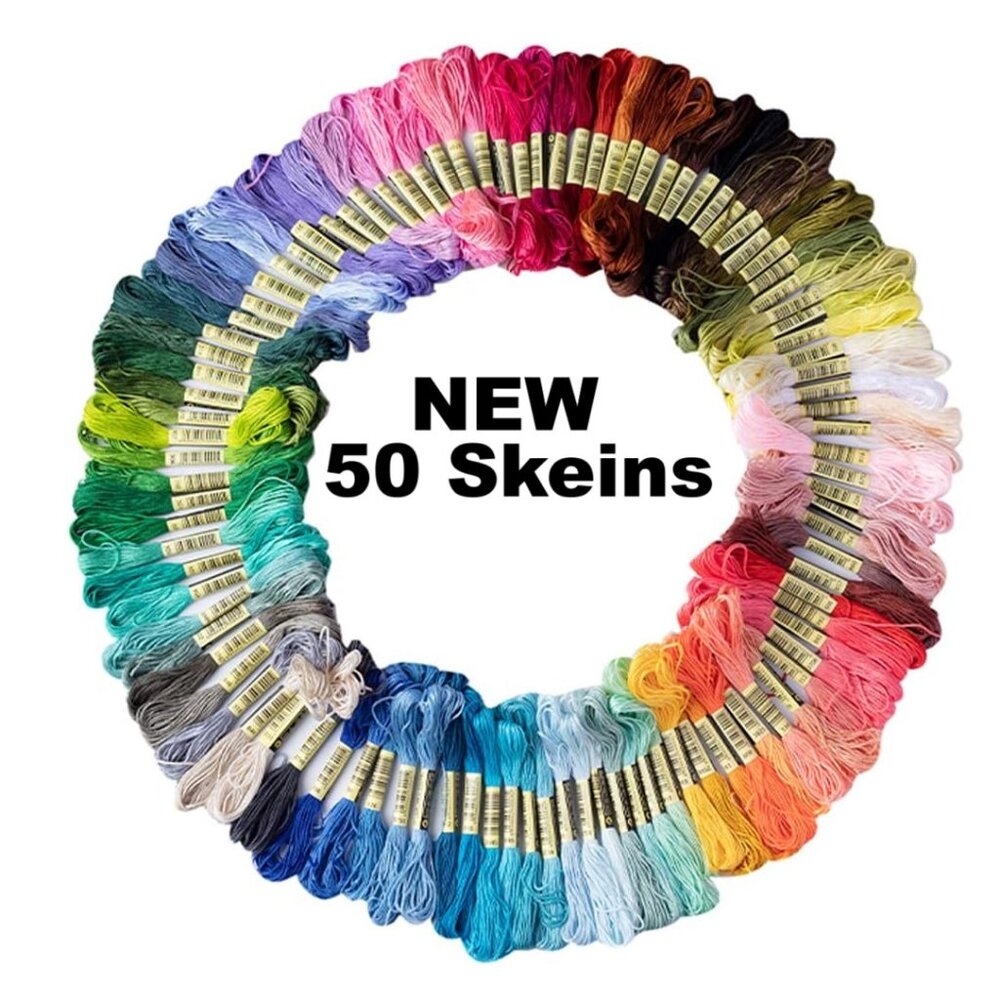 50 Skeins Rainbow Color Embroidery Floss Cross Stitch Thread Cotton Floss